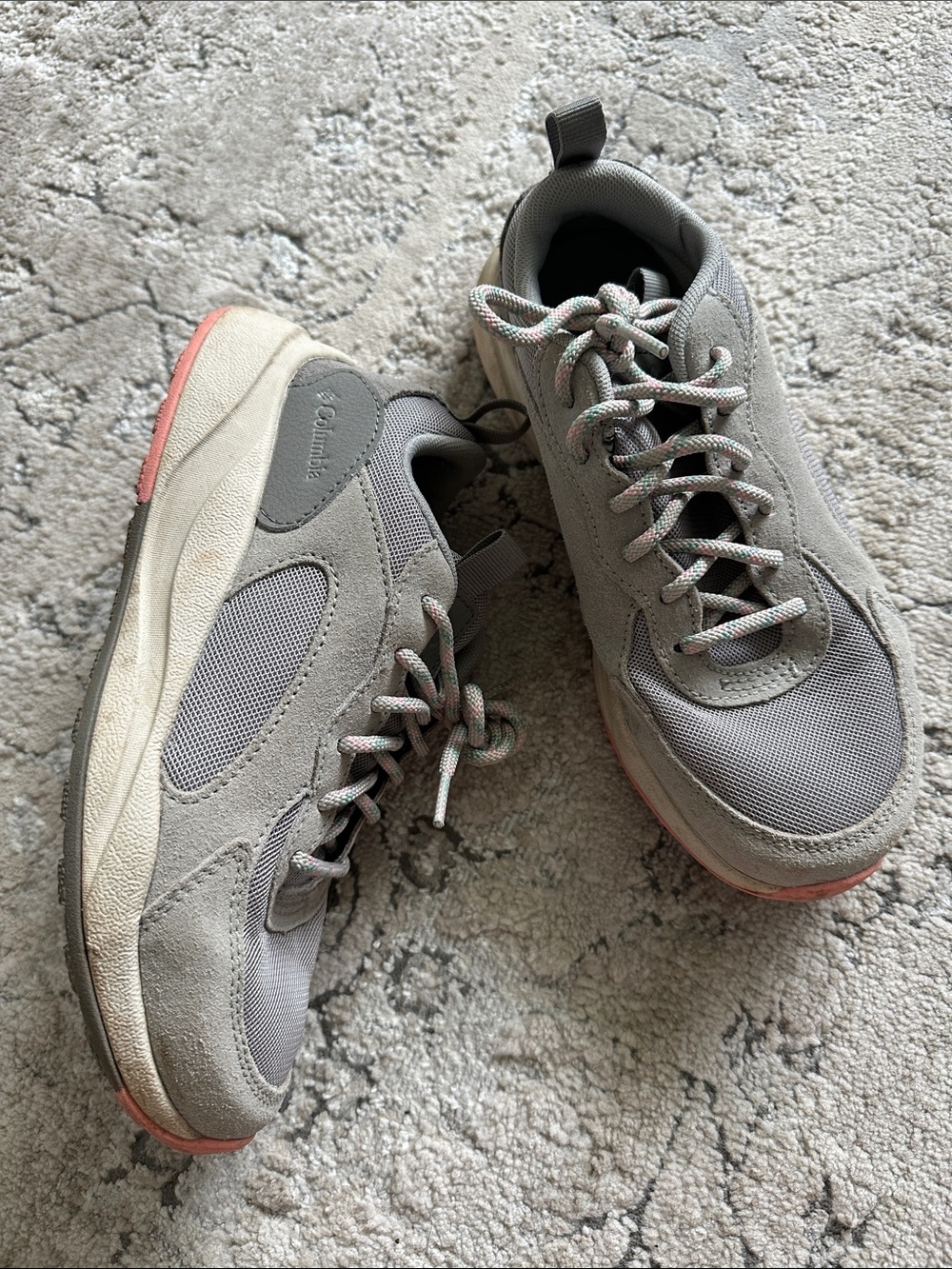 Columbia Gray Suede & Mesh Sneakers with Pink Accent